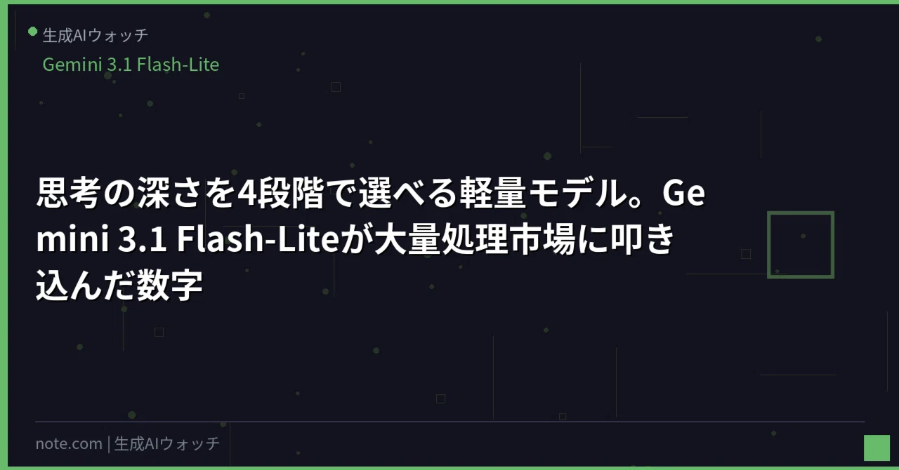 思考の深さを4段階で選べる軽量モデル。Gemini 3.1 Flash-Liteが大量