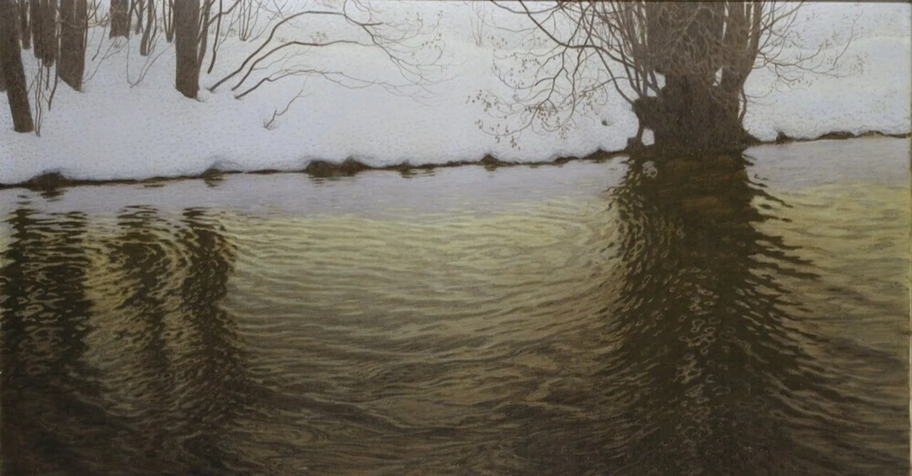 スウェーデン絵画」展出品作⑪ グスタヴ・フィエースタード《川辺の冬 
