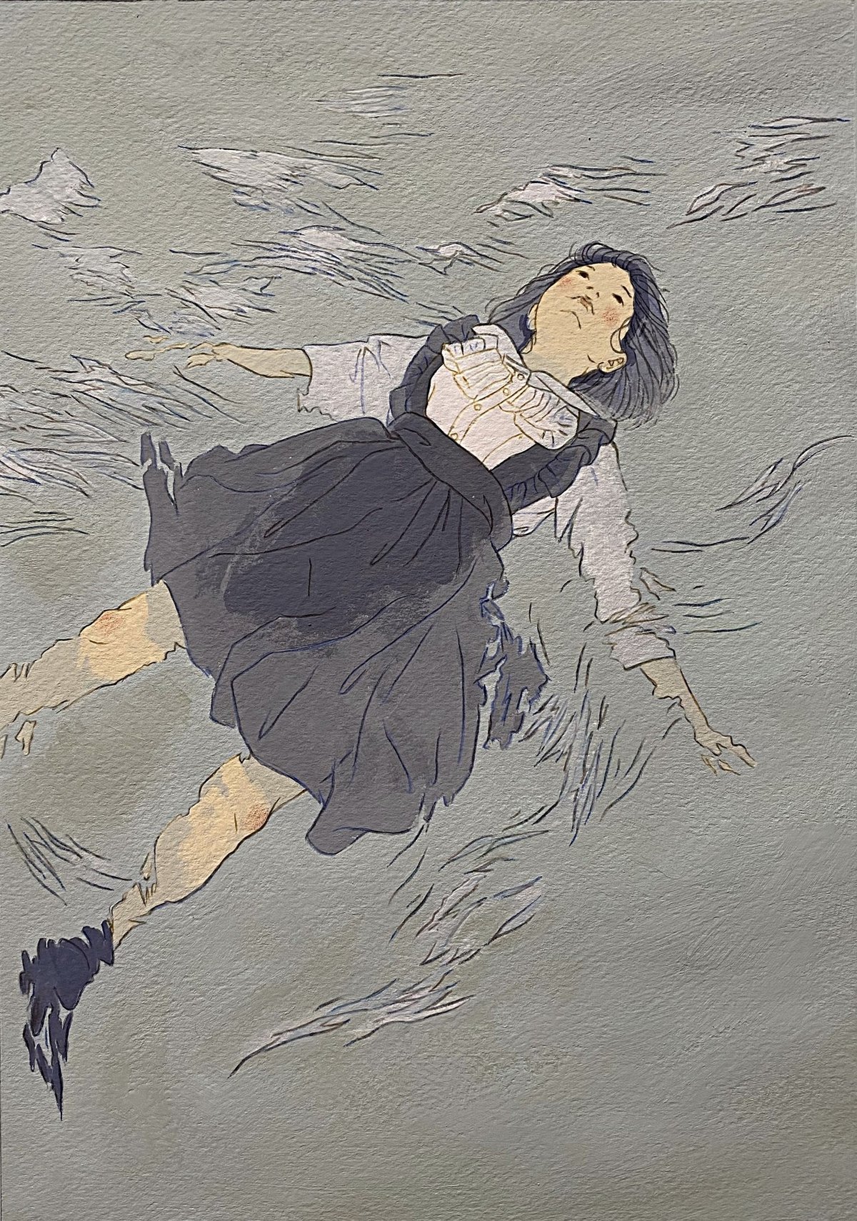 水面に浮いている人の絵｜高杉千明