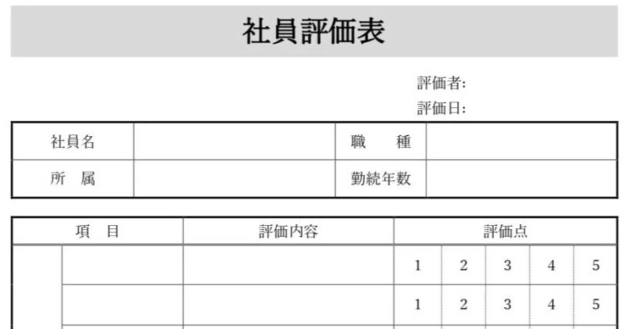 社員評価表テンプレート！Excel・Word対応で派遣や新入社員の査定に