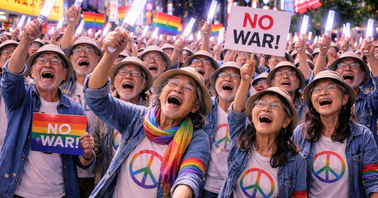 反戦デモ、ペンライト、老人｜TangoWest0872