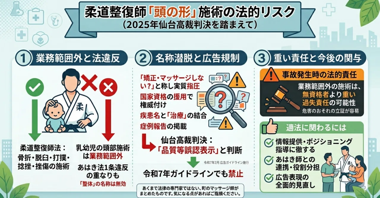 柔道整復師が「頭の形」に関わる前に知っておくべき法的リスク：仙台 