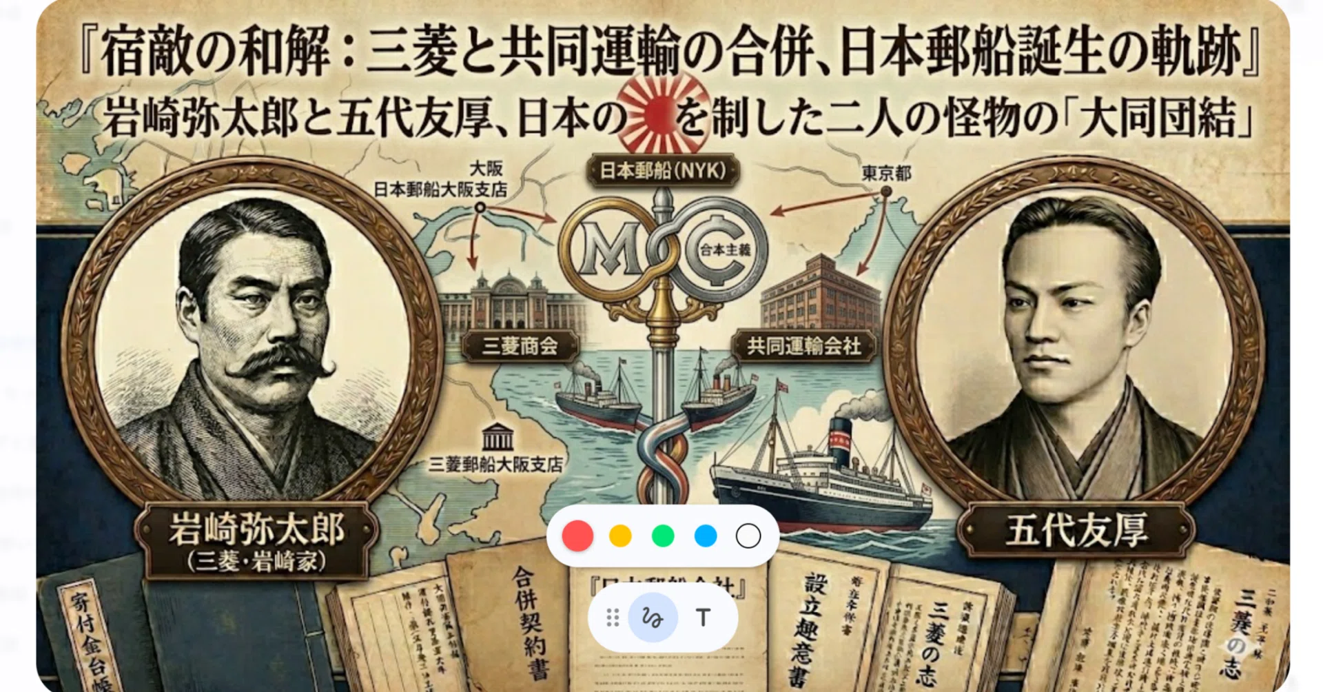 岩崎弥太郎と五代友厚の和解。日本郵船が誕生し大同団結｜五代友厚 伝