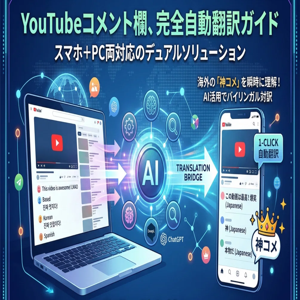 YouTubeコメント欄、完全自動翻訳ガイド：スマホ＋PC両対応のデュアル