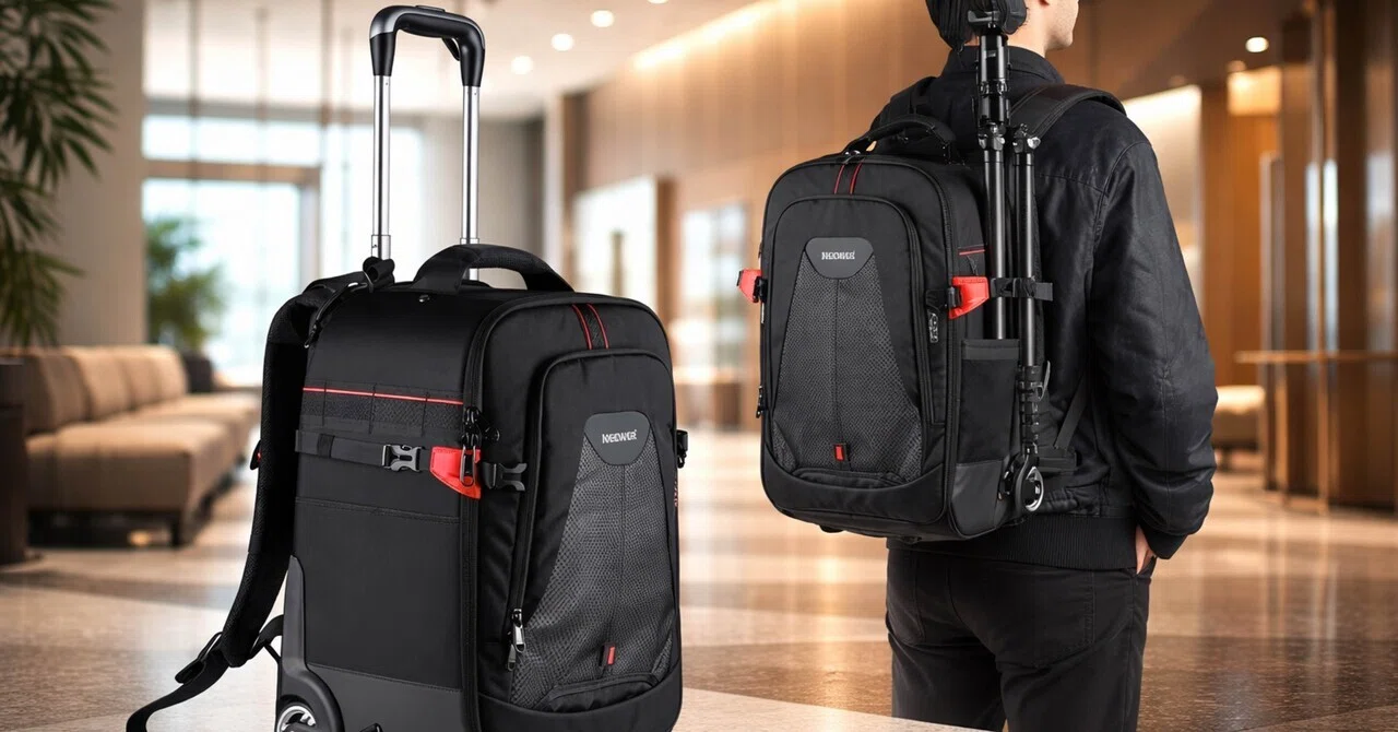 NEEWER 2-in-1 ローリングカメラバックパックは、重い機材移動をラクに 