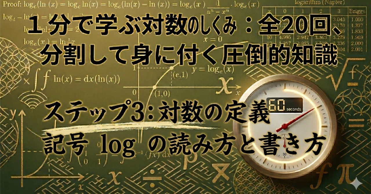【ステップ3：対数の定義：記号 log の読み方と書き方】1分で学ぶ対数のしくみ：全20回、分割して身に付く圧倒的知識｜KoTa