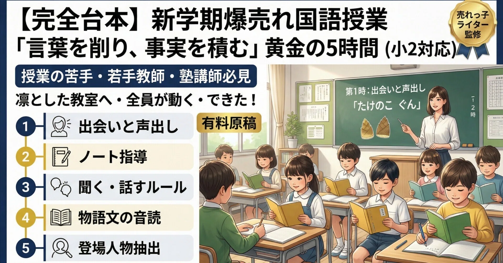 小3 たけのこ教室 国語(II) 新学期の教室が劇的に変わる！「言葉を削り、事実を積み上げる」小2
