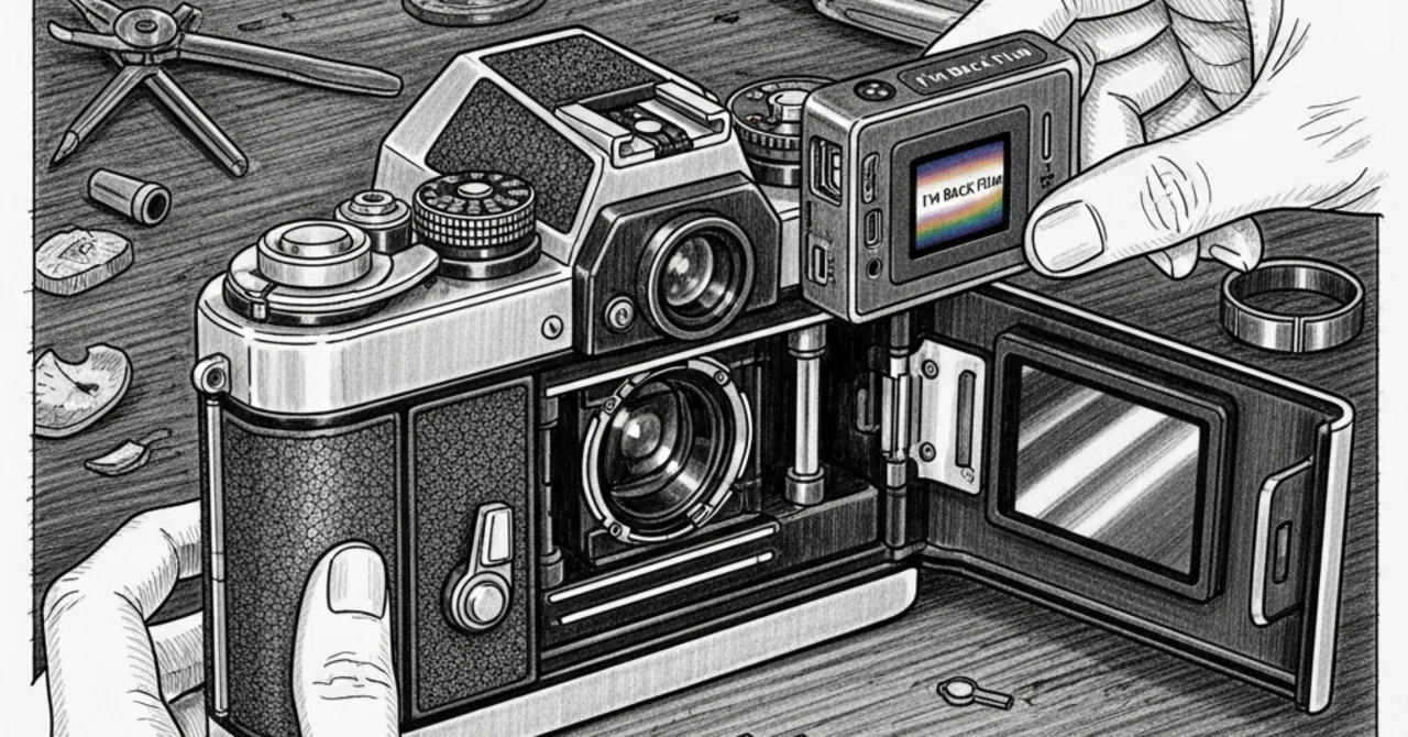 I'm Back Film フィルムカメラアダプターのCMOSセンサー 35mmフィルムカメラでデジタル写真が撮れる「I'm Back Film」 - PC Watch