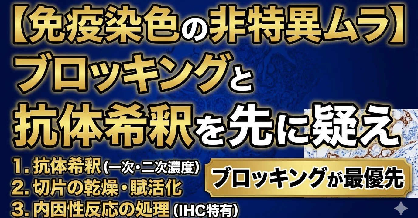 免疫染色の非特異とムラ】ブロッキングと抗体希釈を先に疑え｜からだラボ