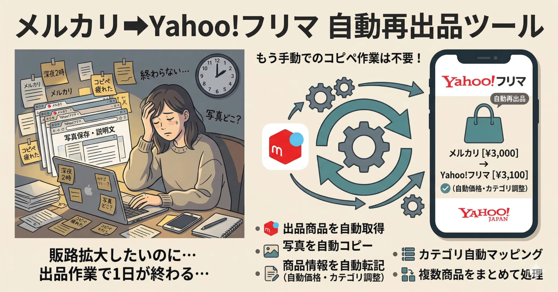 メルカリの商品をYahoo!フリマにワンクリック出品｜コピペ地獄から解放 
