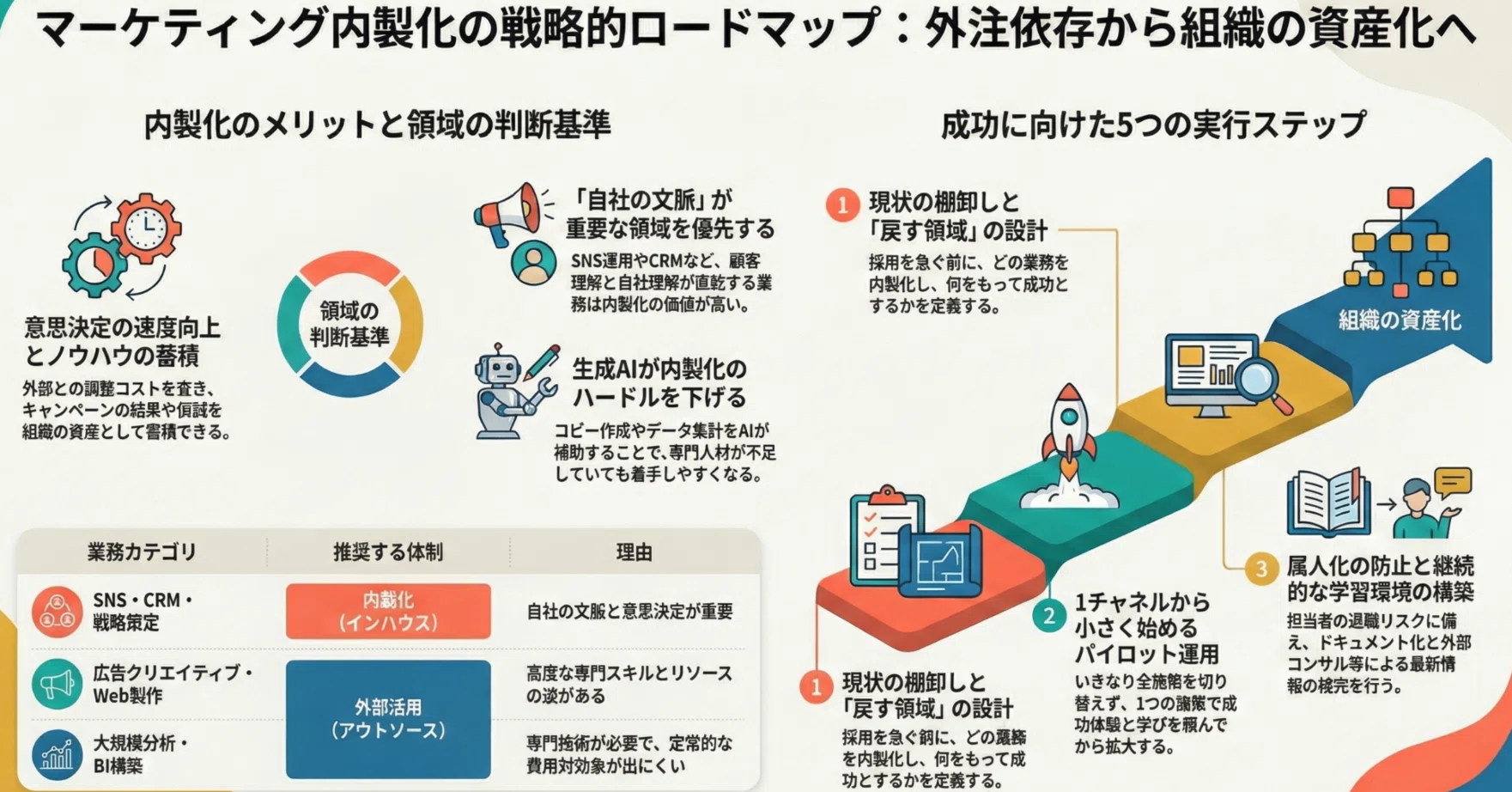 マーケティング内製化で変わること｜メリット・落とし穴・うまく進める