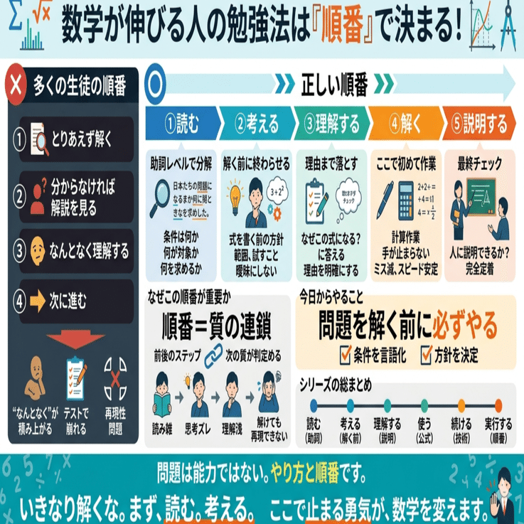 数学が伸びる人の勉強法は「やり方」ではなく「順番」で決まる｜トーゲ和広