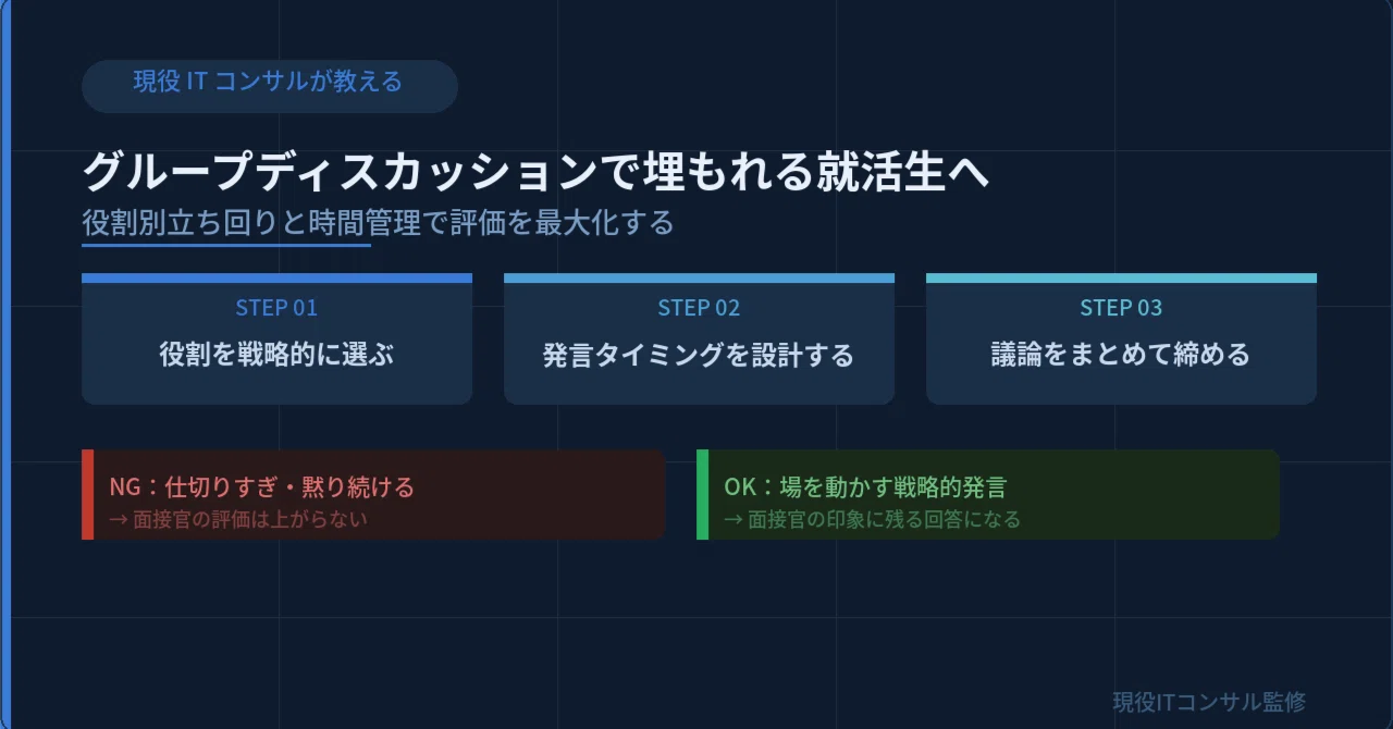 グループディスカッションで埋もれる就活生へ——役割別立ち回りと時間