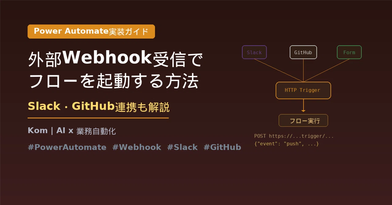 【Power Automate】外部Webhook受信でフローを起動する方法|Slack・GitHub連携も解説|Kom|AI×業務自動化
