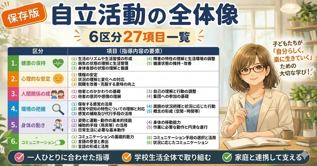 先生向け保存版】自立活動の「6区分27項目」をマスターして、子どもの
