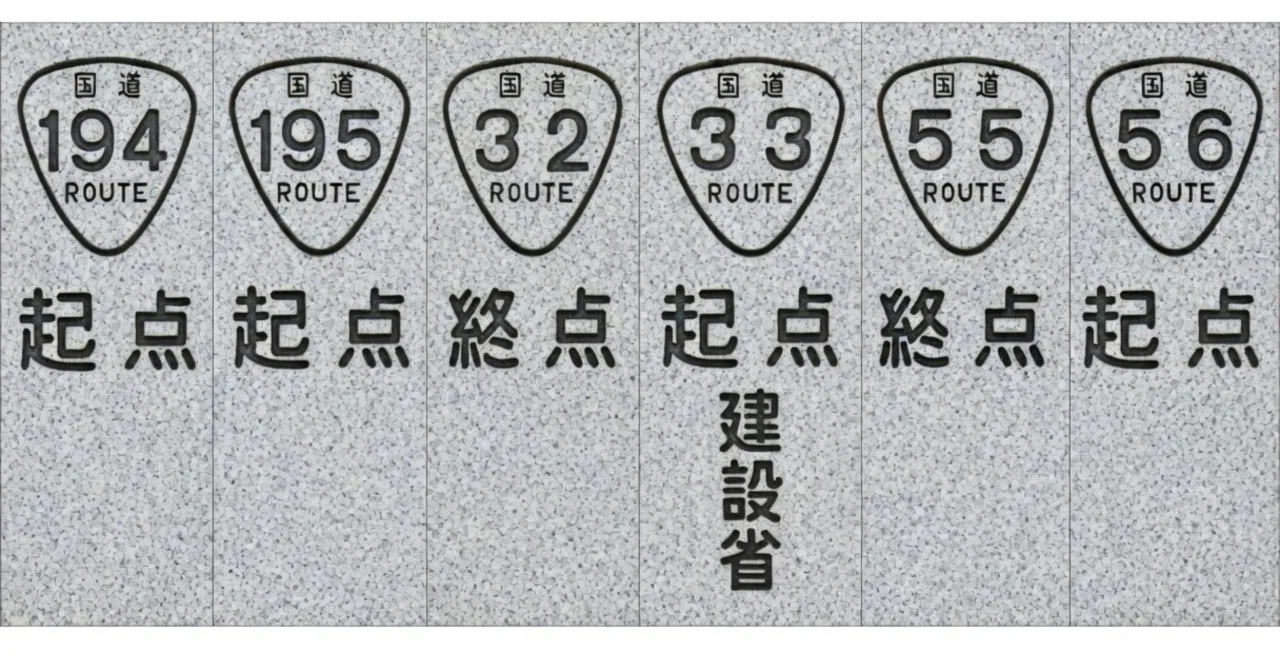 道標 国道8路線集積地点にある六角柱の国道起終点標 (高知)｜道路標識マニア