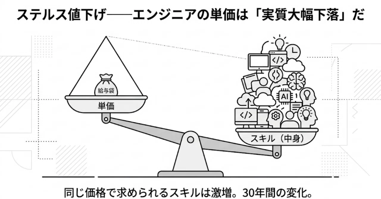 ステルス値下げ——エンジニアの単価は「横ばい」じゃない、「実質大幅