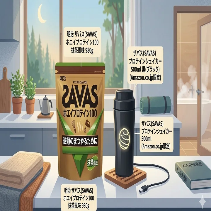 習慣化】ザバス「抹茶風味」と「黒のシェイカー」。大人が選ぶ、継続