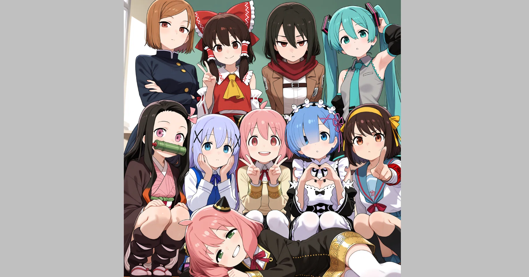 PixAI最新モデルTsubaki2における、多人数キャラクターイラストの配置