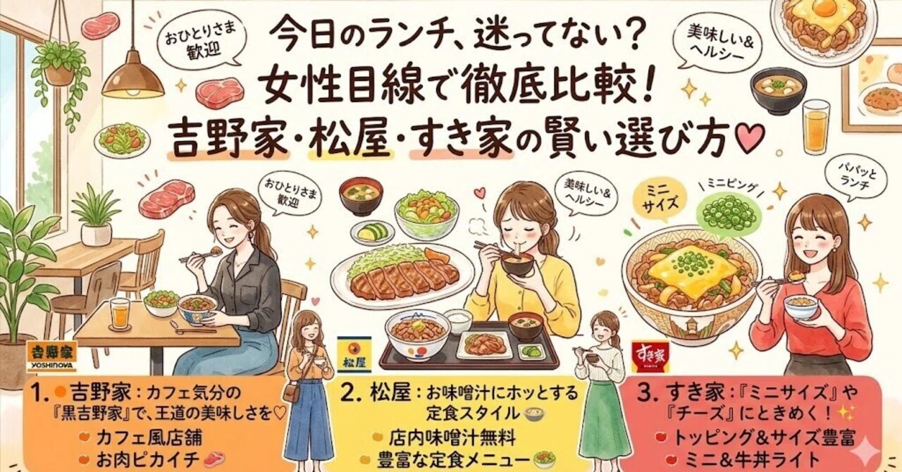今日のランチ、迷ってない？女性目線で徹底比較する「吉野家・松屋 