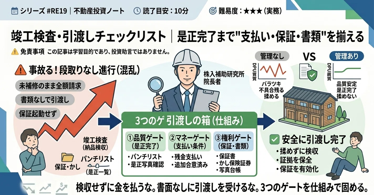 株式投資家のための不動産投資】竣工検査・引渡しチェックリスト｜是正
