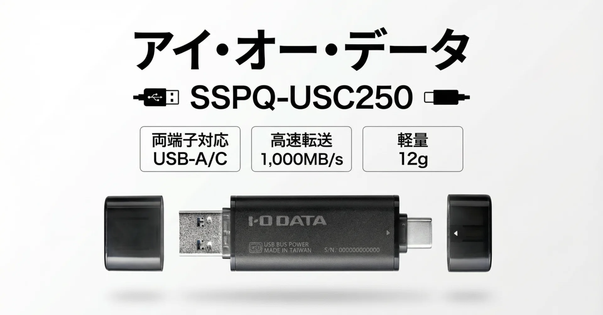 アイ・オー・データ〉 SSPQ-USC250 — USB-A&C両刀の高速スティックSSD