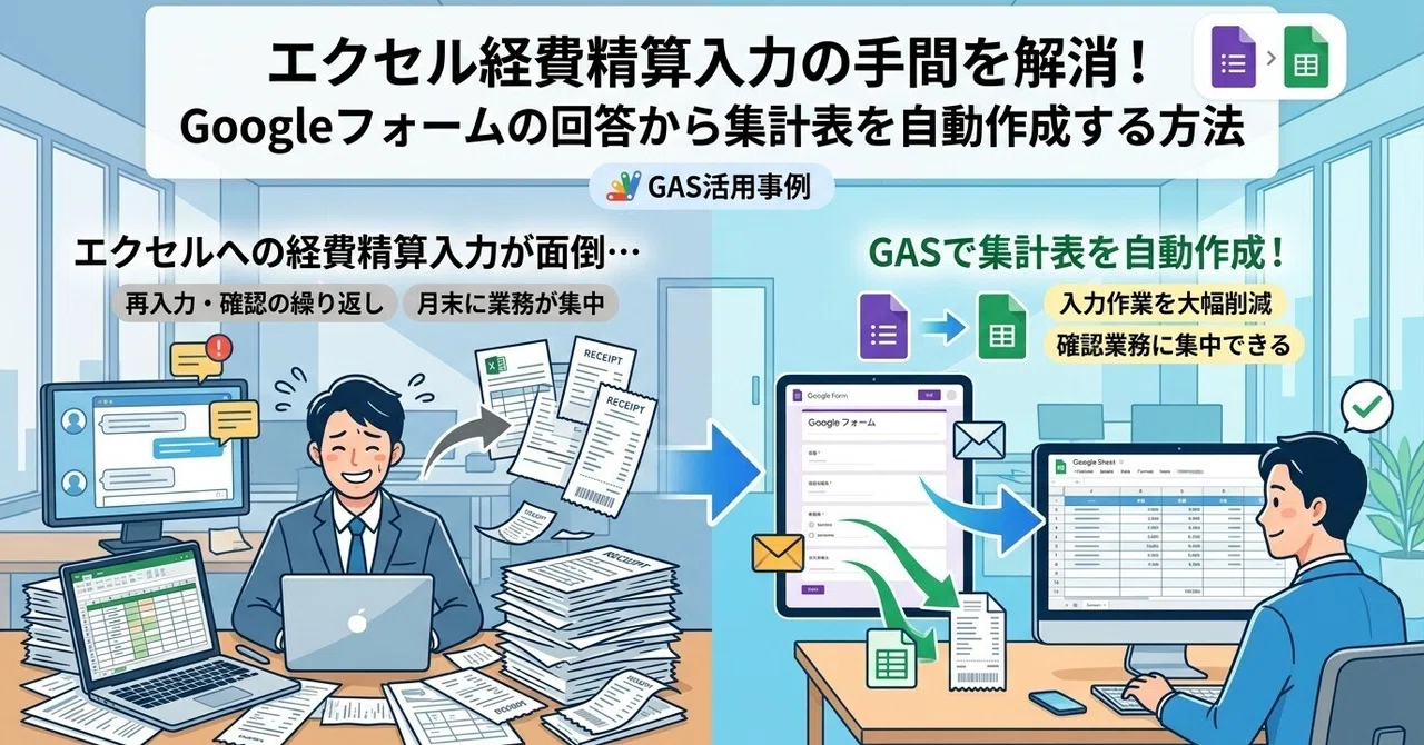 経費精算のExcel入力が面倒。フォーム回答から自動で集計表を作る方法|ばすおじ | 業務自動化エンジニア