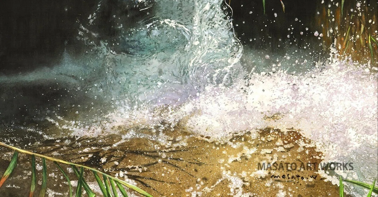 水彩画への道のり12: 水面の反射と透明感の描き込みをスタート