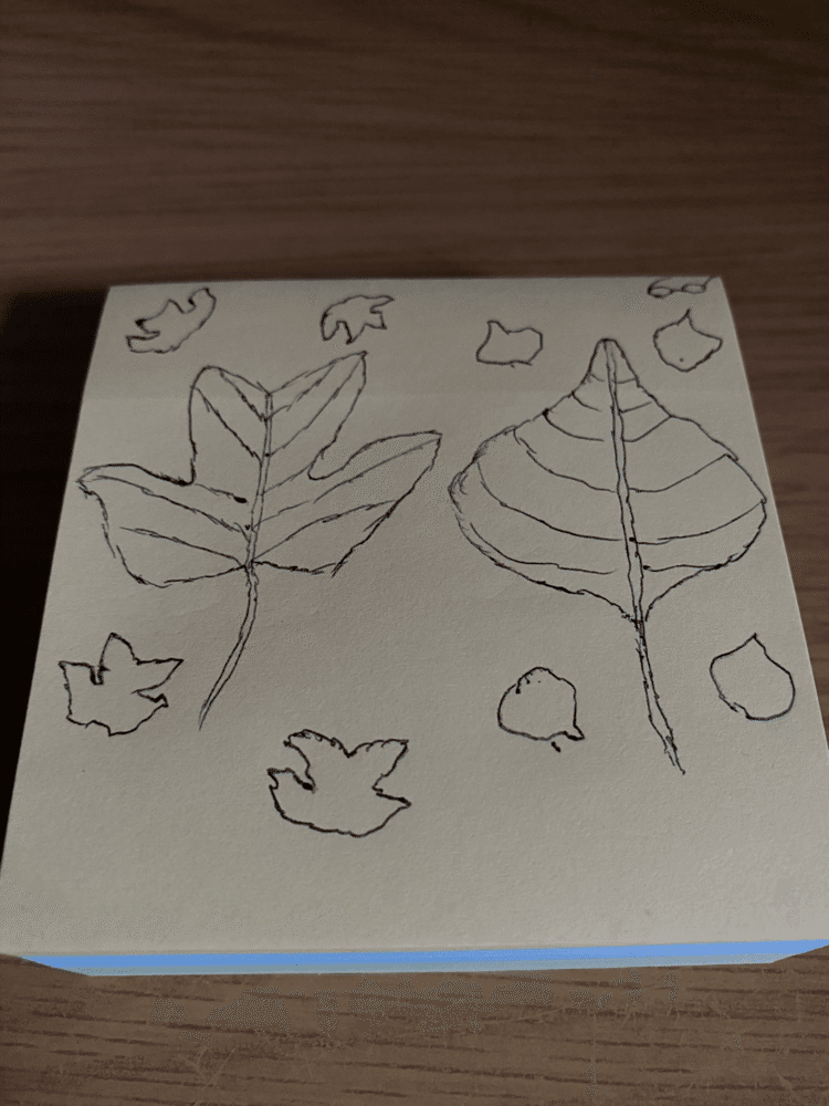 この葉っぱたちを描いている時に幼稚園の頃、落ち葉やどんぐりを拾って衣装を作るようなことをしていたなぁとふと思いだしました。