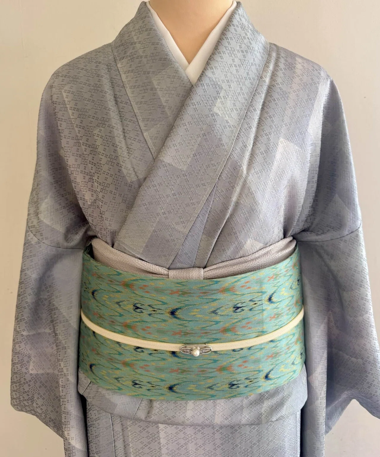 暈し水色花織着物｜夢吉きもの