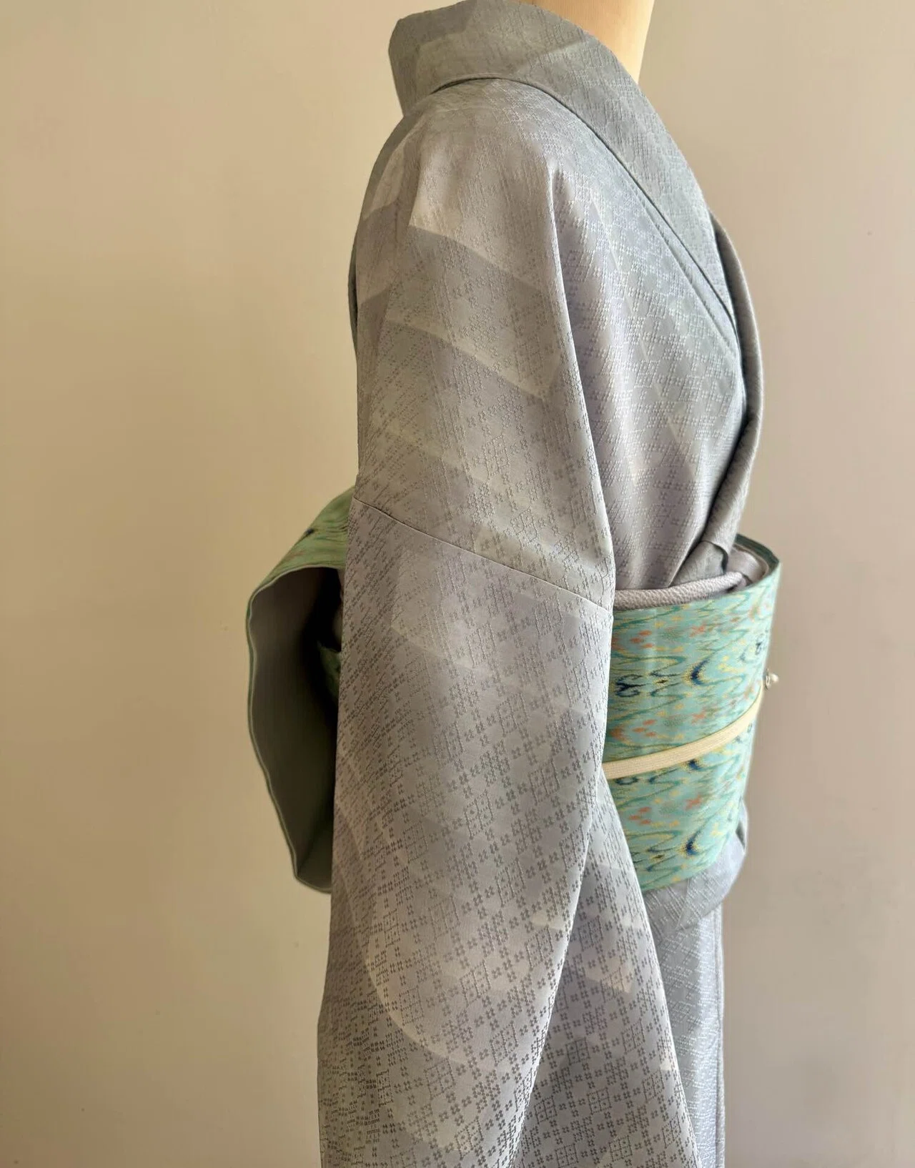 暈し水色花織着物｜夢吉きもの