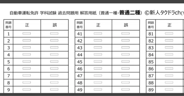 普通二種免許の解答用紙を無料で公開！ありがたくしー - 2026-04