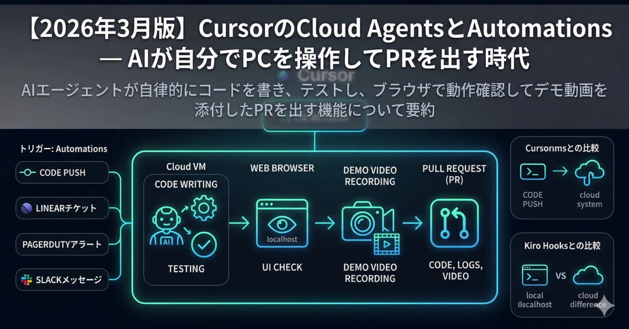 【2026年3月版】CursorのCloud AgentsとAutomations — AIが自分でPCを操作してPRを出す時代｜AI ...