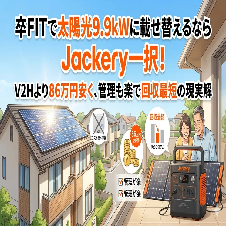続編】卒FITで太陽光9.9kWに載せ替えるならJackery一択。V2Hより86万円