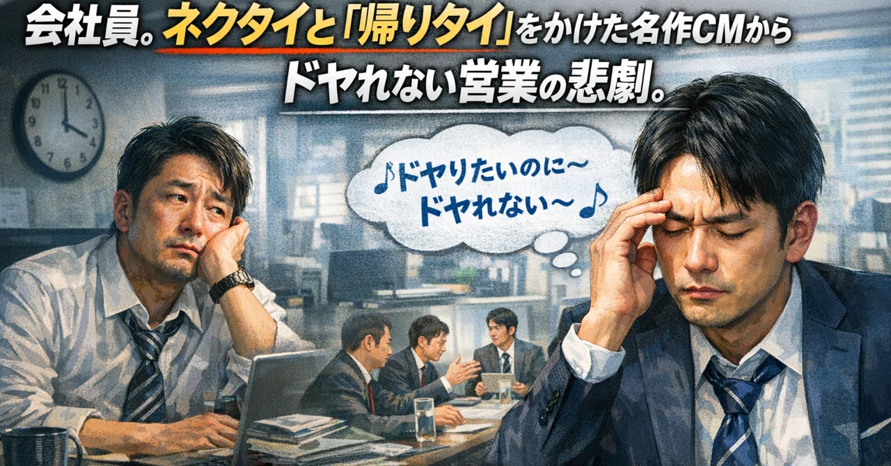 会社員。ネクタイと「帰りタイ」をかけた名作CMから生まれた、ドヤれない営業の悲劇。｜現場営業まこ