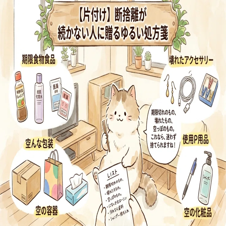 片付け】断捨離が続かない人に贈るゆるい処方箋｜もち猫＠ゆる