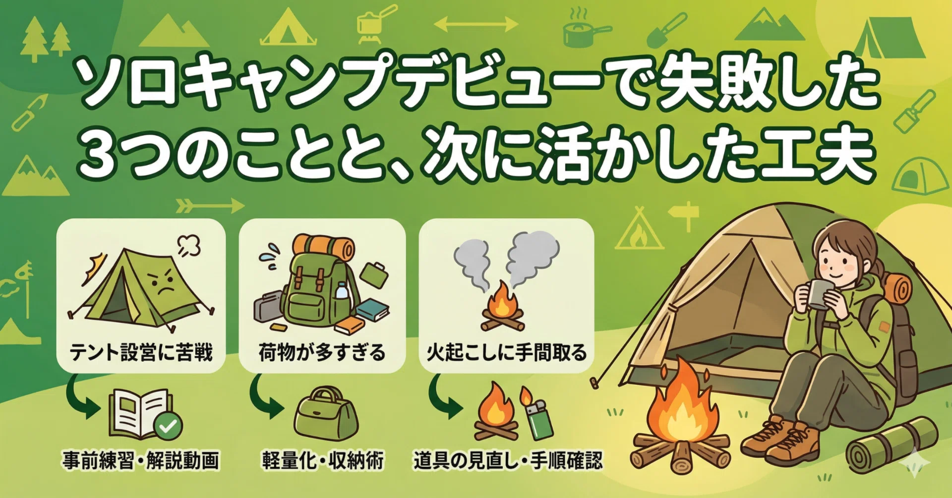ソロキャンプデビューで失敗した3つのことと、次に活かした工夫｜けいまる