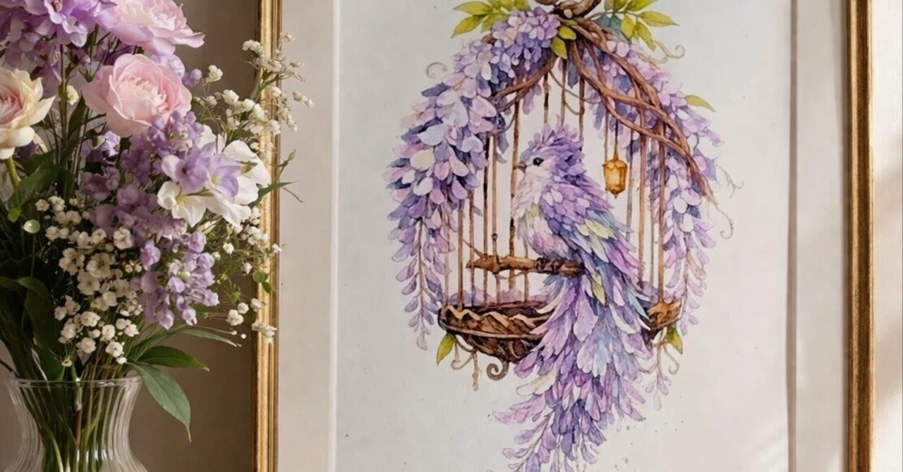 ま*ゆ様 絵画原画　（藤花の祝福）　守護を司る花のmiracle art 💜 【新作】藤の花が紡ぐ幻想「藤瑞の籠庭」— 夢の続きをさえずる庭