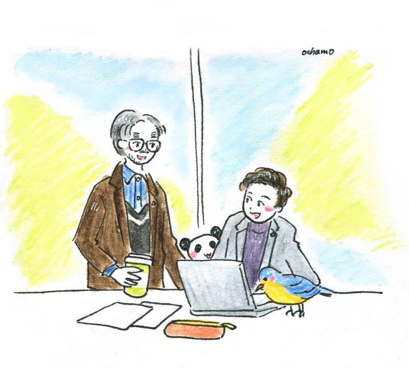 月曜から一週間の始まり オフィスでお仕事ほっこりイラスト おちゃも イラストレーターハンドメイド作家 Note