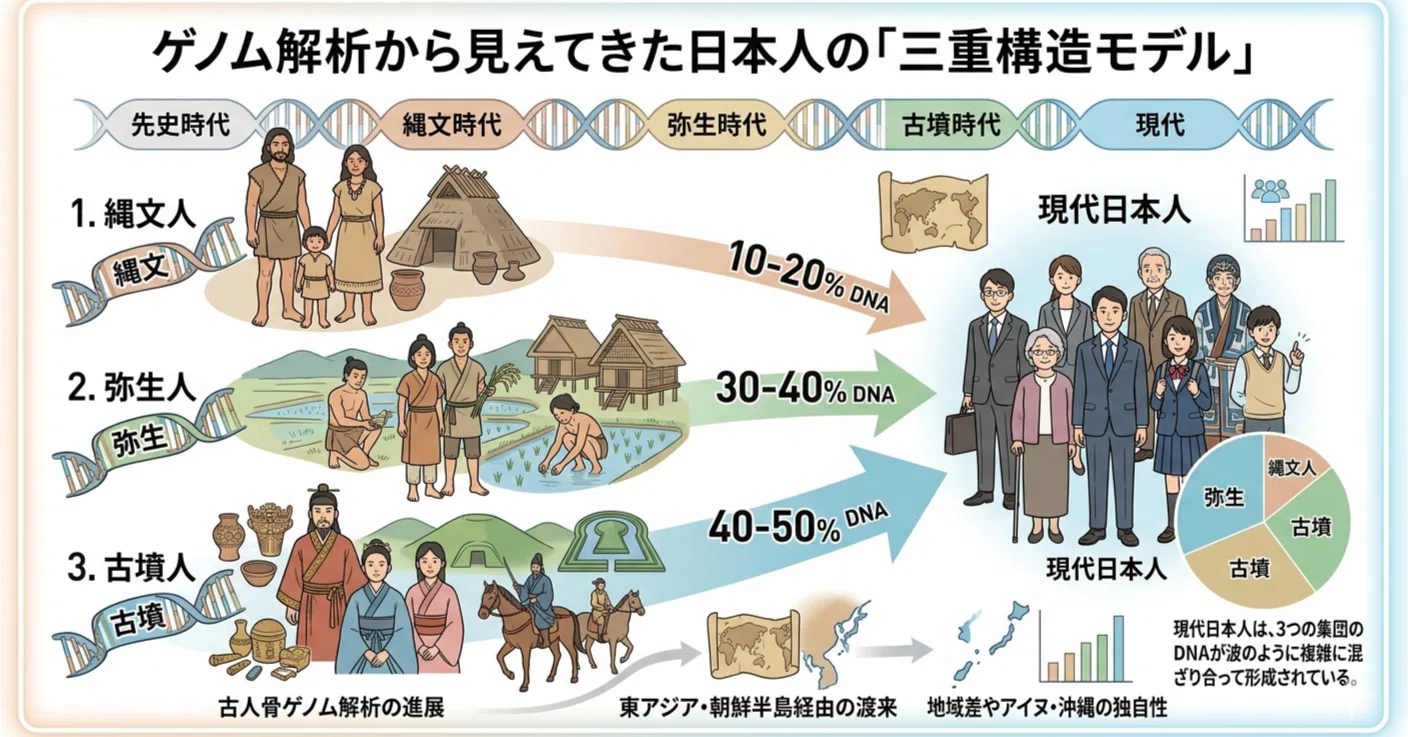 歴史】日本人成立の三重構造モデルｰｰ日本人=縄文人 +渡来人（弥生人+