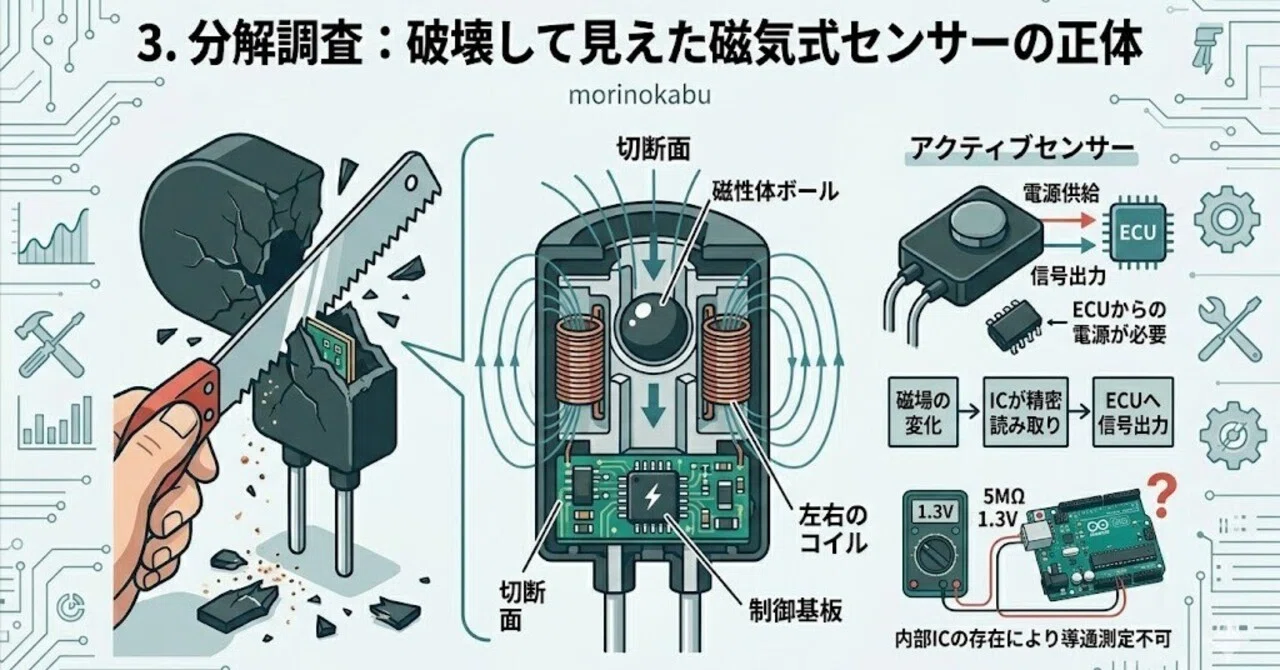 3. 分解調査：破壊して見えた磁気式センサーの正体｜morinokabu
