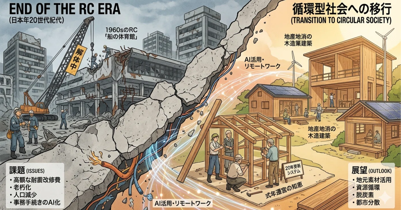 ある日の対話「丹下健三・船の体育の解体と20世紀的建築の限界。人口