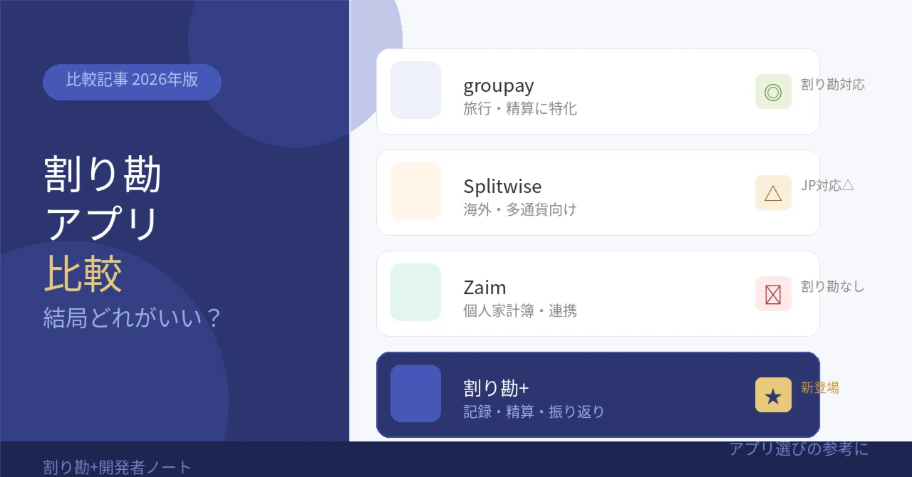 割り勘アプリ比較2026年版——groupay・Splitwise・Zaim、結局どれがいい？｜warikanplus