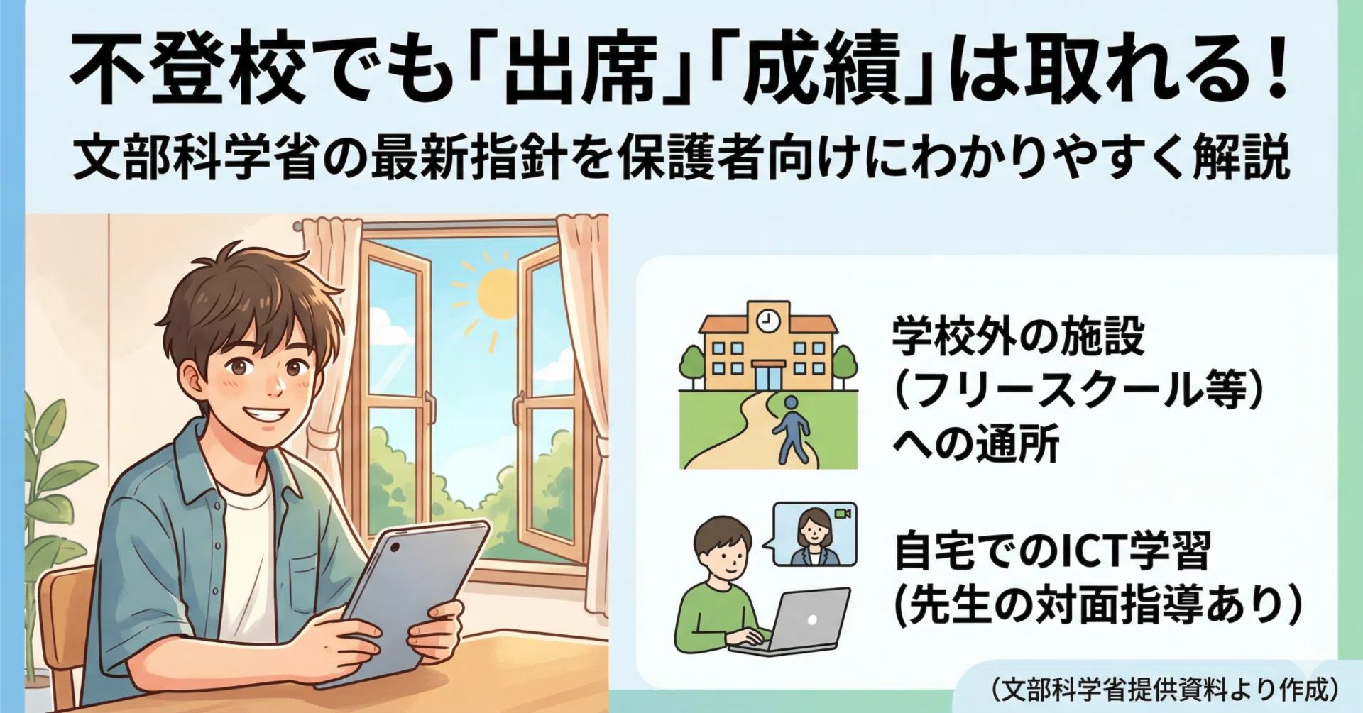 保護者向けの「不登校児童生徒の出席扱い・成績評価」に関する指針