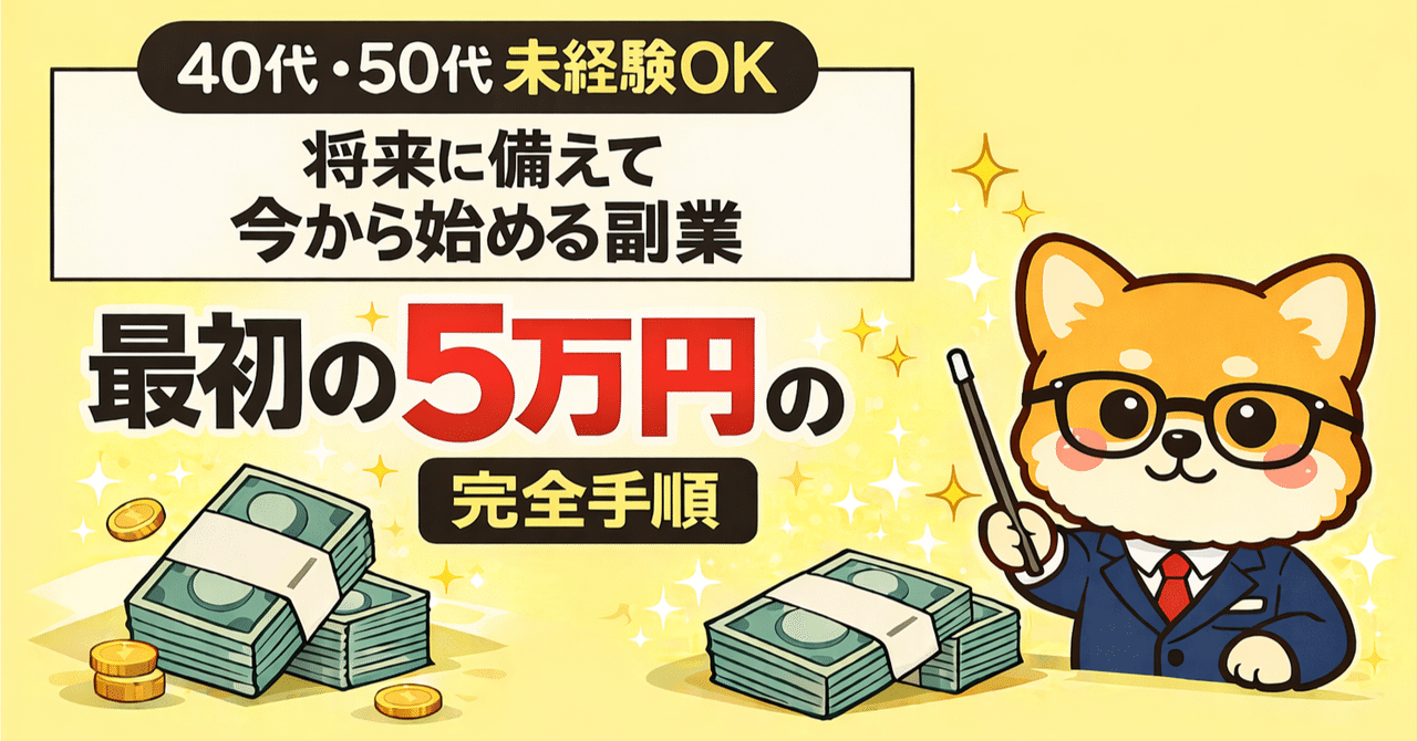 【完全再現】副業未経験の40代・50代でもできた｜最初の5万円を作る全手順｜きったん｜40代・50代のゼロから月５万円を作る副業先生