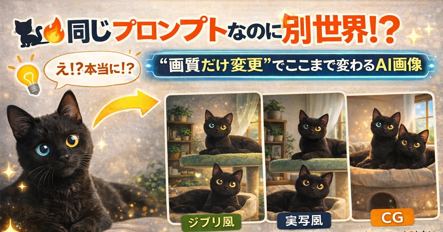🐈‍⬛😂同じ猫なのに別世界！？“画質だけ変更”でここまで変わるAI画像