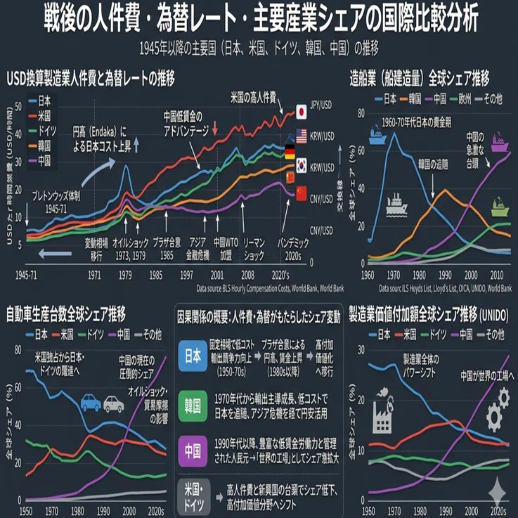 戦後における人件費・為替レートと主要産業シェアの国際比較分析