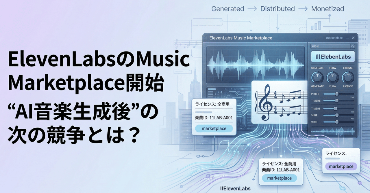 ElevenLabsのMusic Marketplace開始が示す“AI音楽生成後”の次の競争とは？｜伝思音学