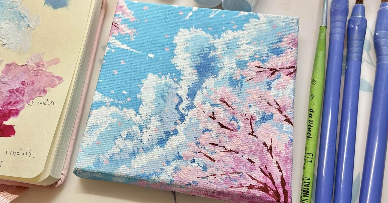 晴天に舞う桜【アクリルガッシュ】｜しま