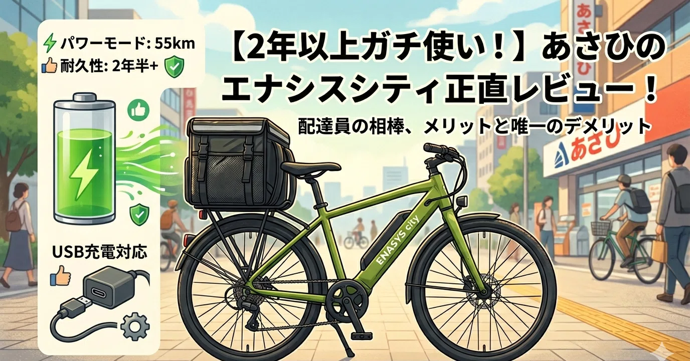 サイクルベースあさひ　エナシス　シティ　電動自転車　充電器付き　バッテリーOK 2年半ガチ使いして分かった。サイクルベースあさひ「エナシスシティ
